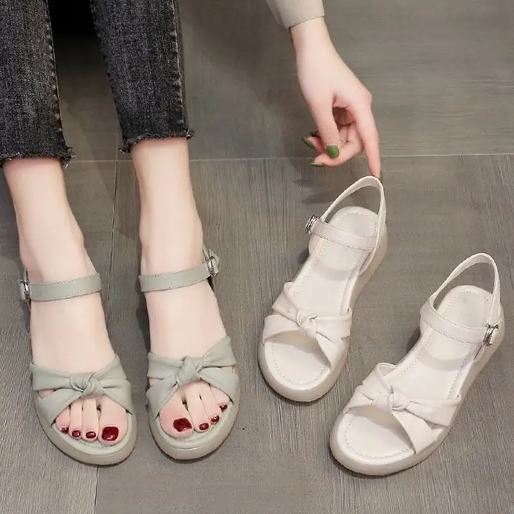 Thick-soled sandals for women 2024 new summer flat-soled women's shoes with soft soles soft leather fairy wind beach sandals - Image 4