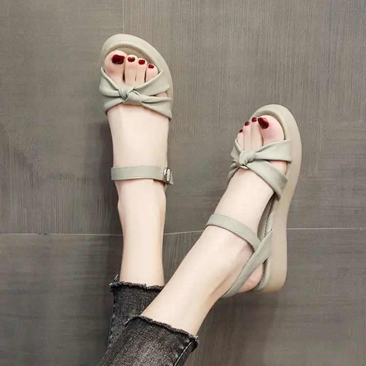 Thick-soled sandals for women 2024 new summer flat-soled women's shoes with soft soles soft leather fairy wind beach sandals - Image 5