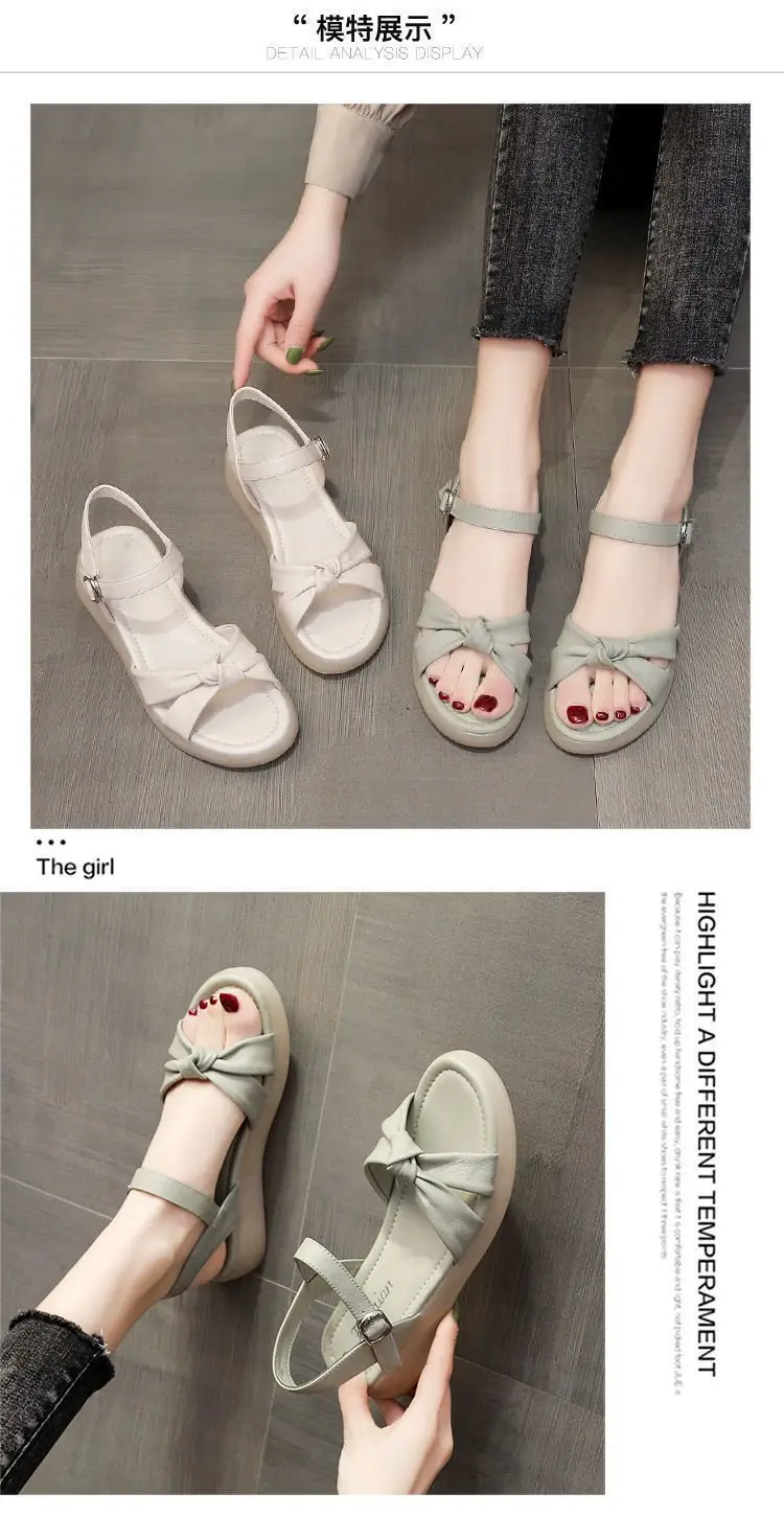 Thick-soled sandals for women 2024 new summer flat-soled women's shoes with soft soles soft leather fairy wind beach sandals — feature 6