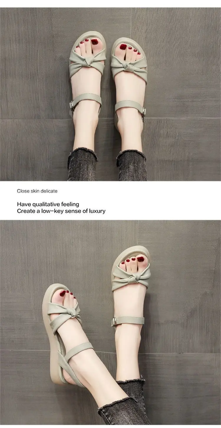Thick-soled sandals for women 2024 new summer flat-soled women's shoes with soft soles soft leather fairy wind beach sandals — feature 7