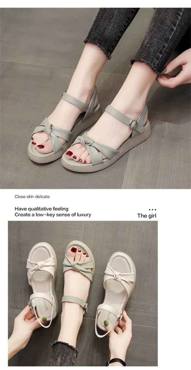 Thick-soled sandals for women 2024 new summer flat-soled women's shoes with soft soles soft leather fairy wind beach sandals — feature 8
