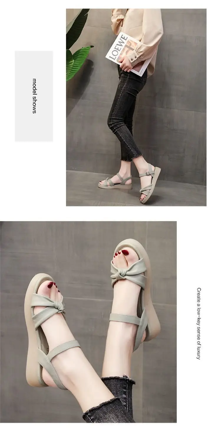 Thick-soled sandals for women 2024 new summer flat-soled women's shoes with soft soles soft leather fairy wind beach sandals — feature 9