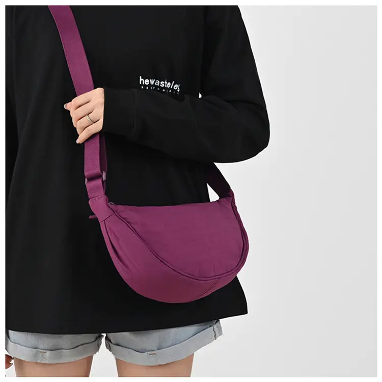 New Student Crossbody Bag Purple Nylon Satchel — feature 6