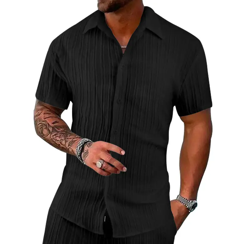 Men's 2025 Button Short-Sleeve Shirt Light Blue Striped — feature 18