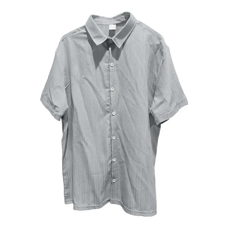 Men's 2025 Button Short-Sleeve Shirt Light Blue Striped — feature 26