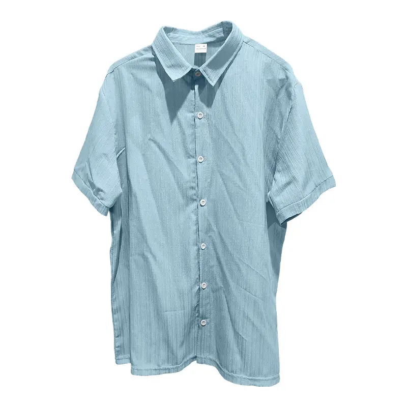 Men's 2025 Button Short-Sleeve Shirt Light Blue Striped — feature 33