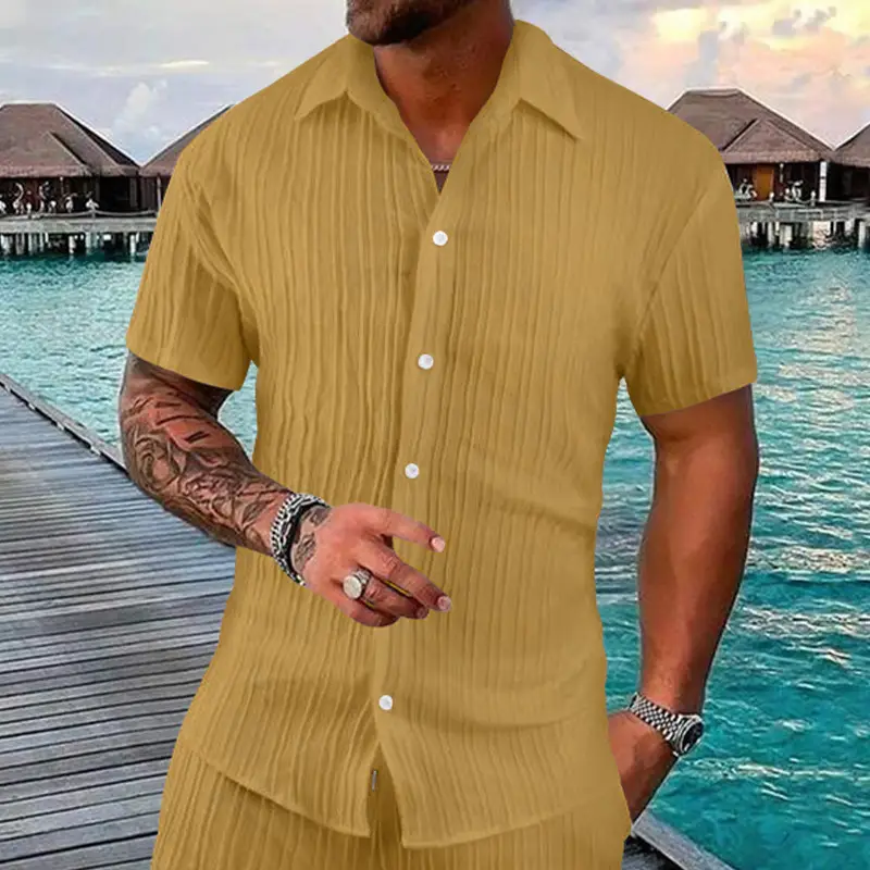 Men's 2025 Button Short-Sleeve Shirt Light Blue Striped — feature 38