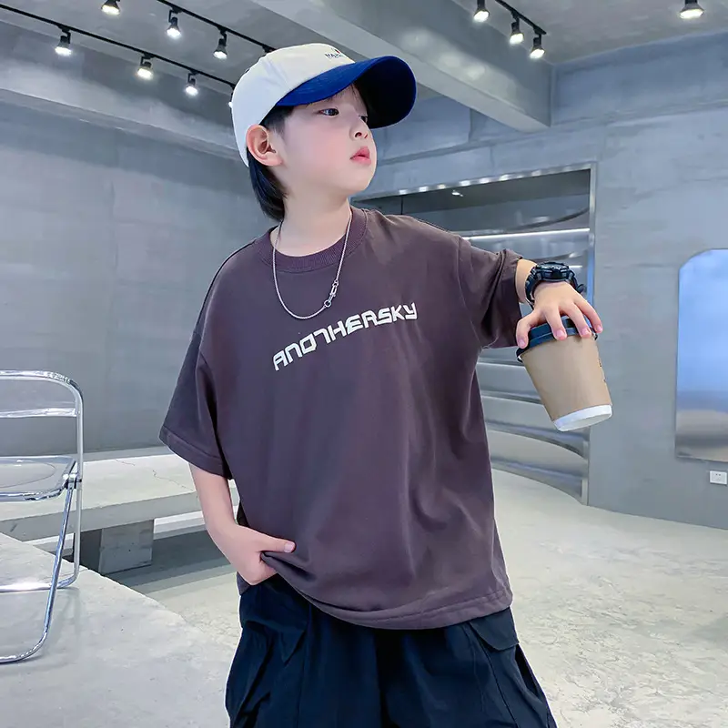 Boys Black Cotton T-Shirt 2026 Summer Loose Fit