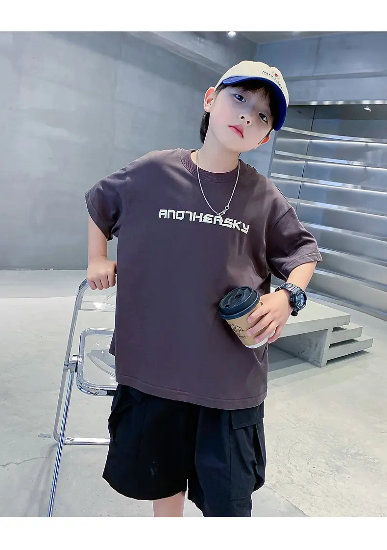 Boys Black Cotton T-Shirt 2026 Summer Loose Fit — feature 12