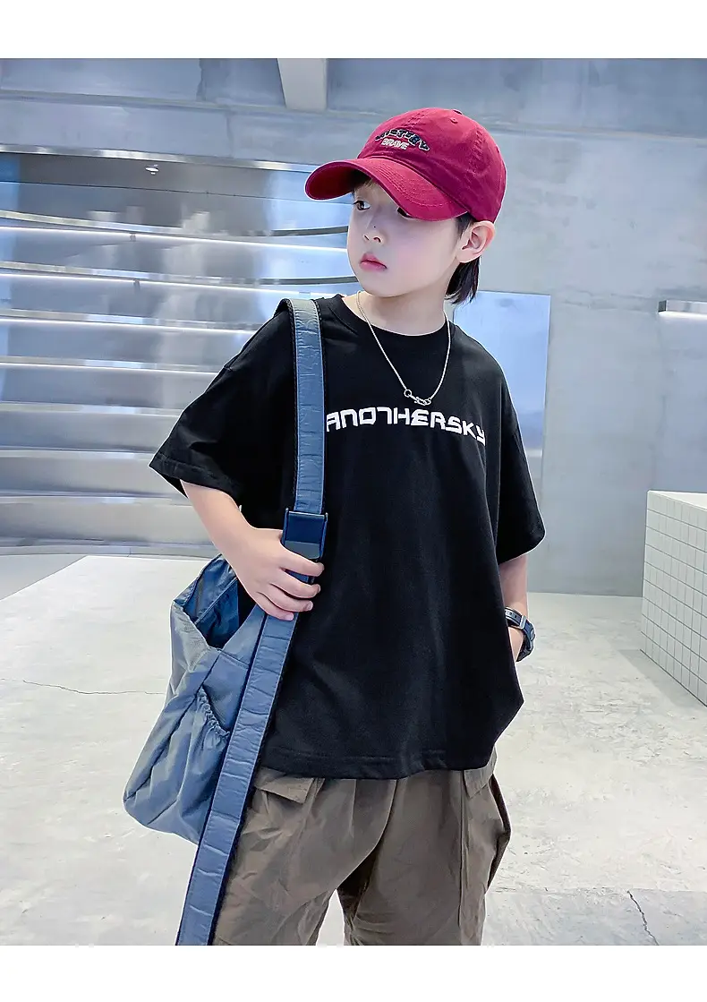 Boys Black Cotton T-Shirt 2026 Summer Loose Fit — feature 14