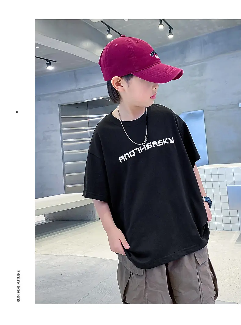 Boys Black Cotton T-Shirt 2026 Summer Loose Fit — feature 15