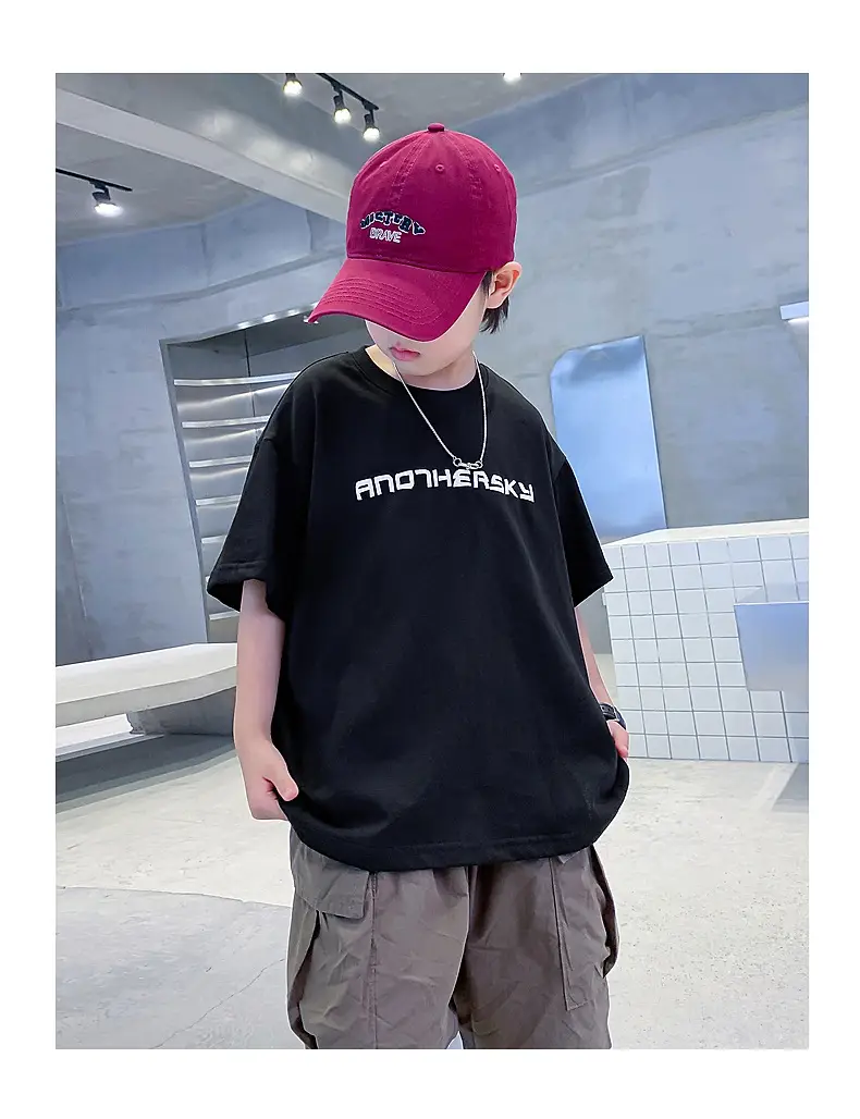 Boys Black Cotton T-Shirt 2026 Summer Loose Fit — feature 17