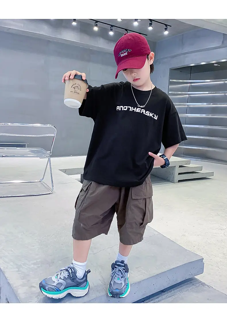 Boys Black Cotton T-Shirt 2026 Summer Loose Fit — feature 19
