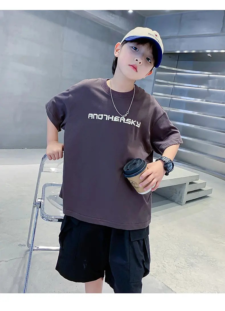 Boys Black Cotton T-Shirt 2026 Summer Loose Fit — feature 8