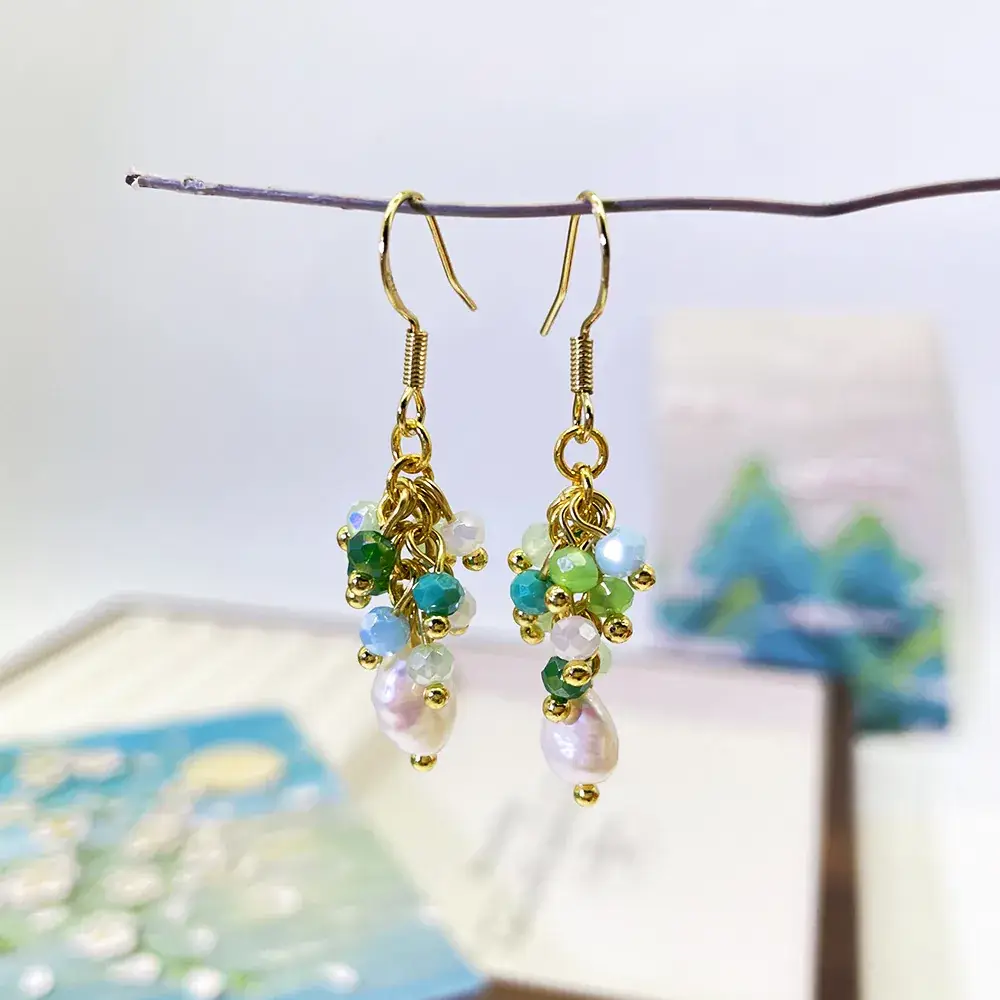 Cross-Border Grape Pearl Glass Earrings - Image 3