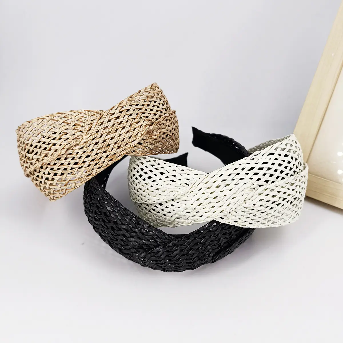 Black Hollow Rattan Wide Brim Headband for Women