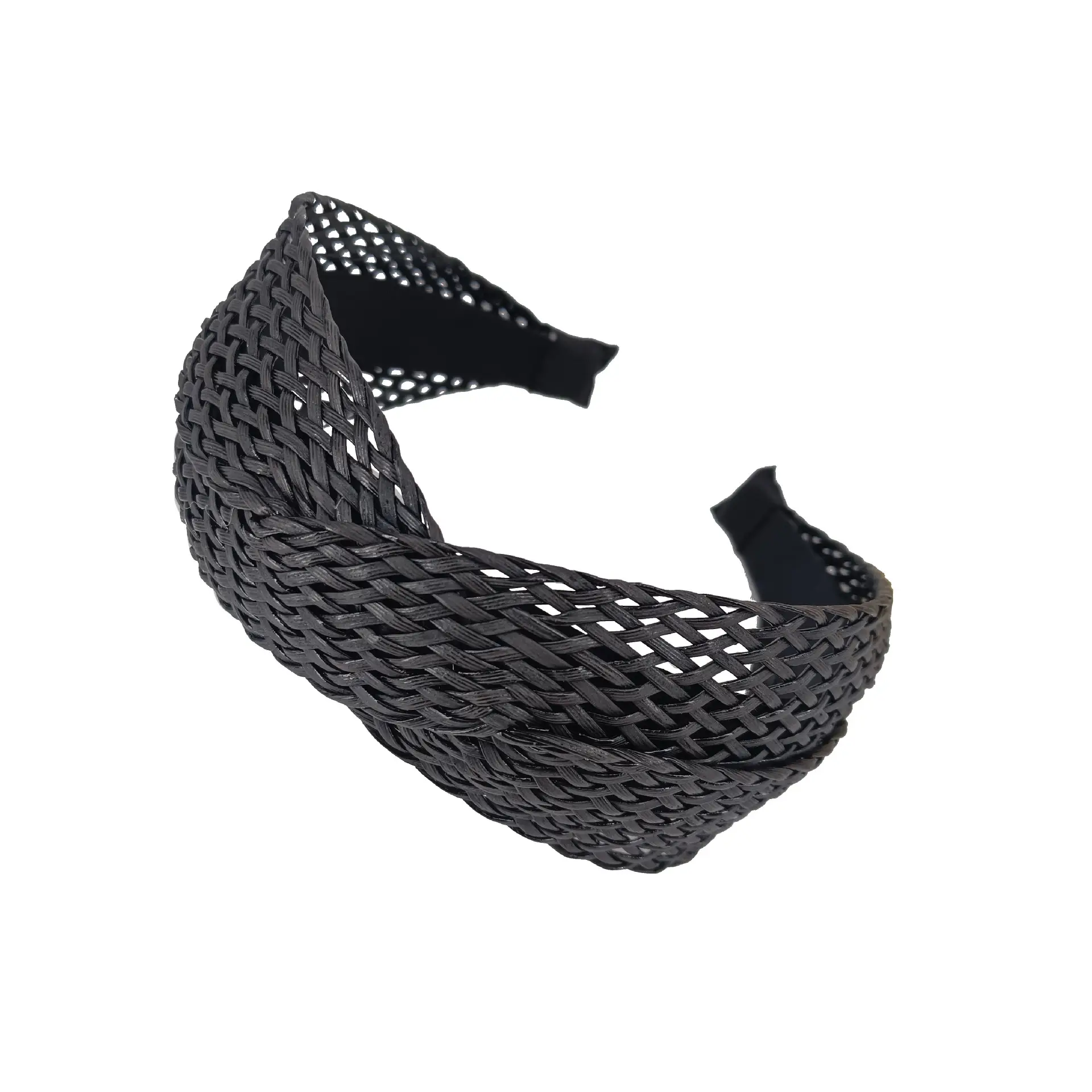 Black Hollow Rattan Wide Brim Headband for Women