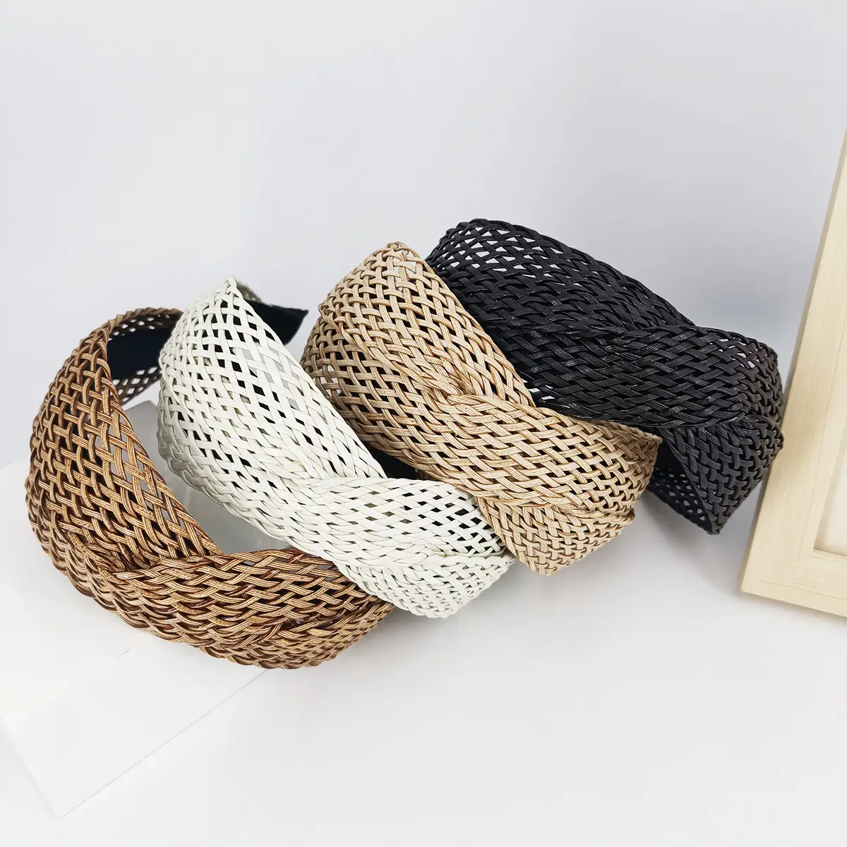 Black Hollow Rattan Wide Brim Headband for Women — feature 2