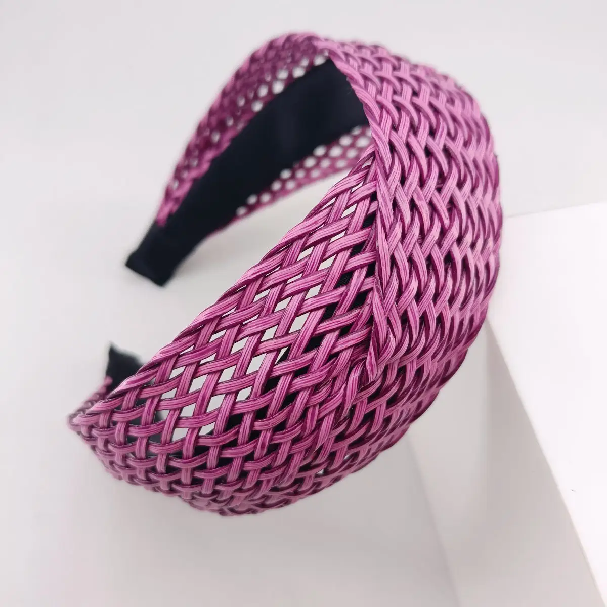 Black Hollow Rattan Wide Brim Headband for Women