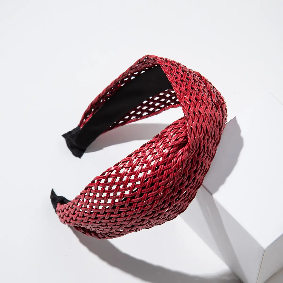 Black Hollow Rattan Wide Brim Headband for Women