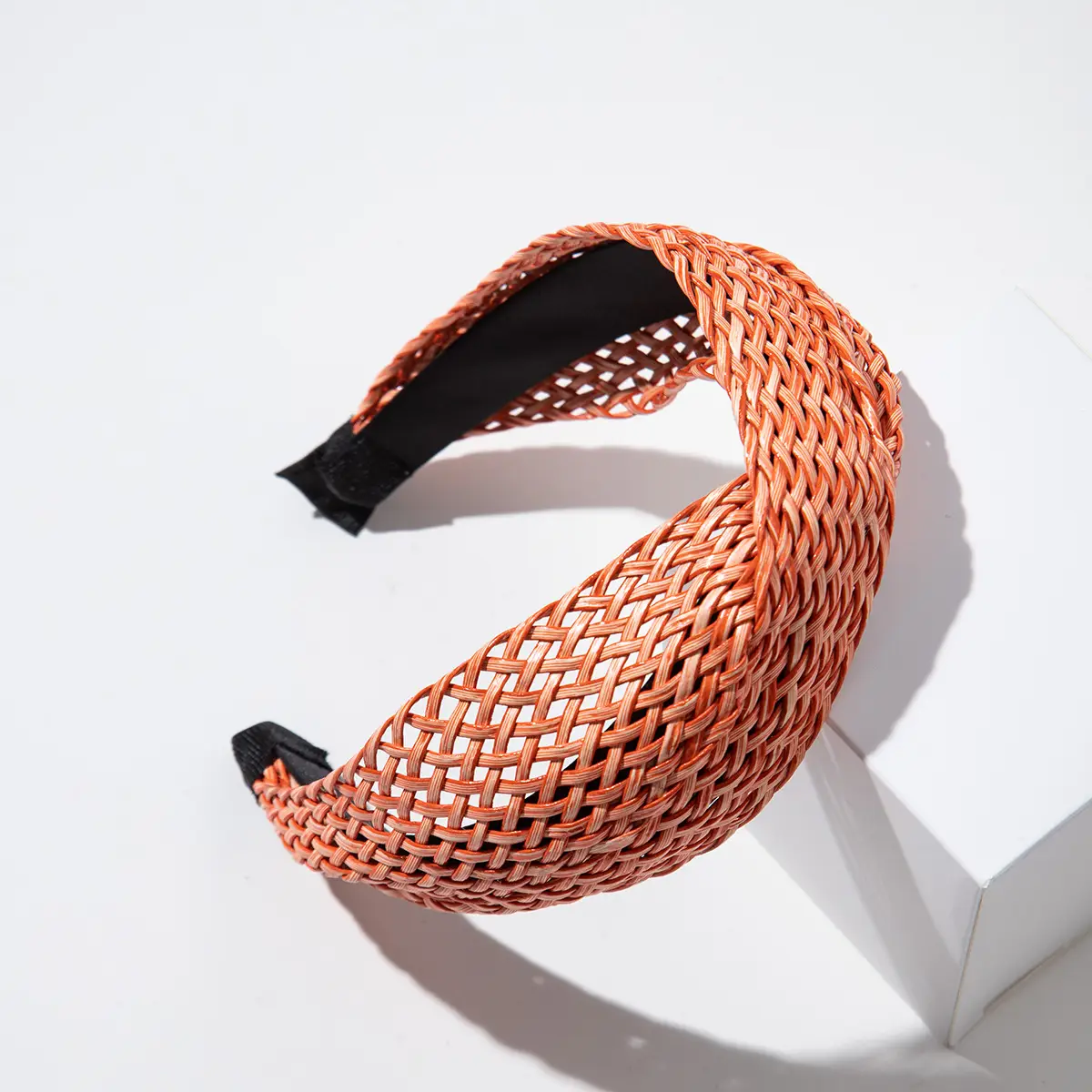 Black Hollow Rattan Wide Brim Headband for Women