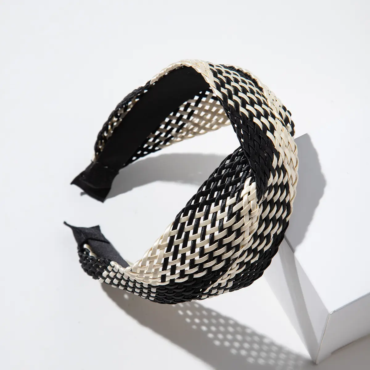 Black Hollow Rattan Wide Brim Headband for Women