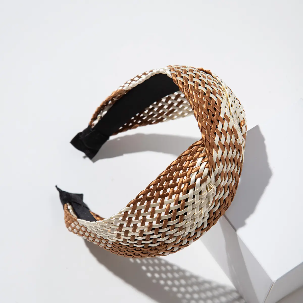 Black Hollow Rattan Wide Brim Headband for Women