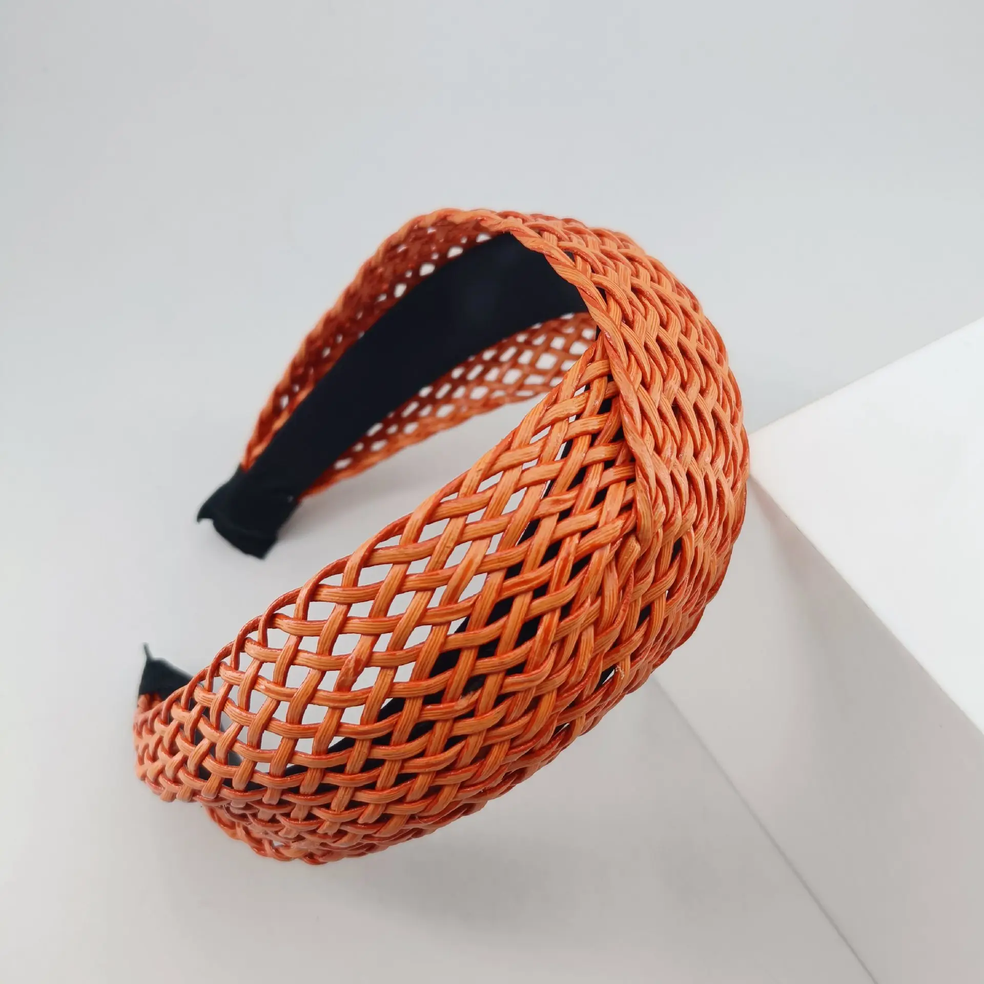 Black Hollow Rattan Wide Brim Headband for Women