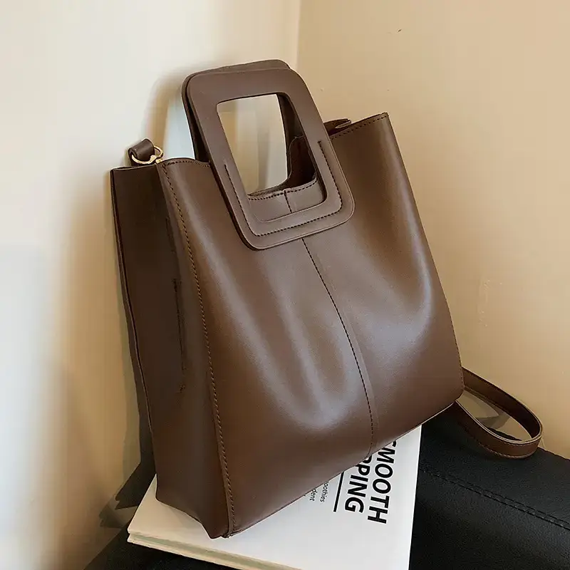 Korean Style Brown Leather Bucket Bag 2022 - Image 5
