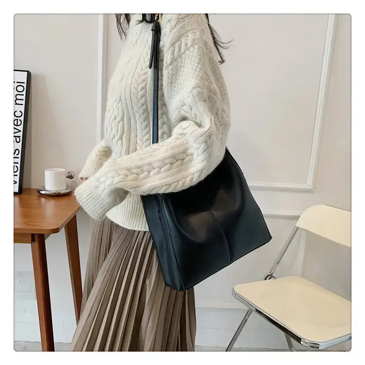 Korean Style Brown Leather Bucket Bag 2022 β feature 11