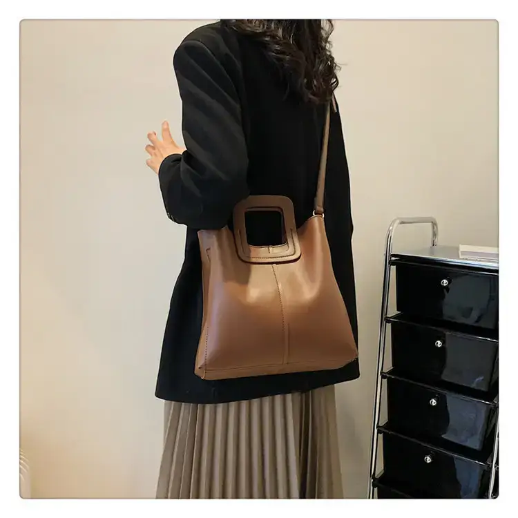 Korean Style Brown Leather Bucket Bag 2022 β feature 14