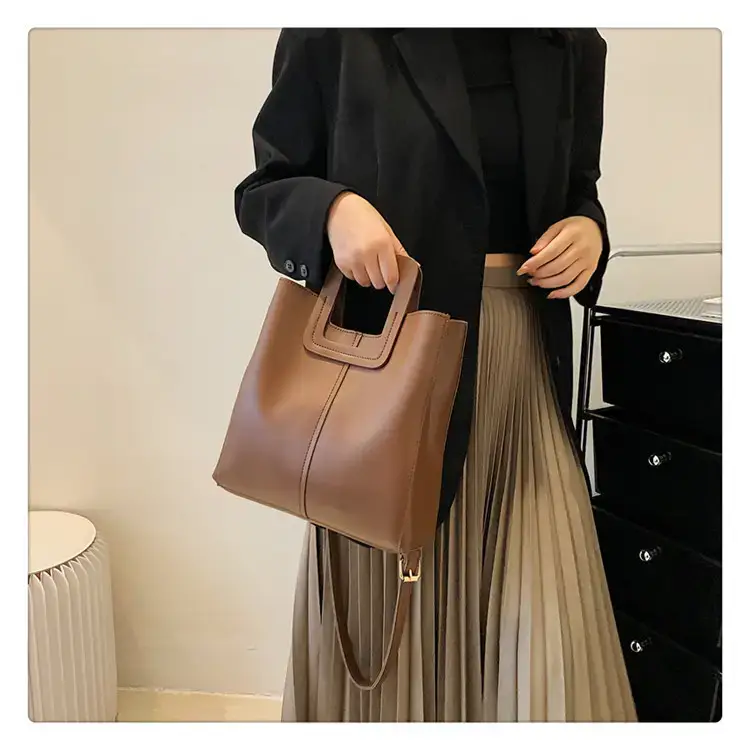 Korean Style Brown Leather Bucket Bag 2022 β feature 15