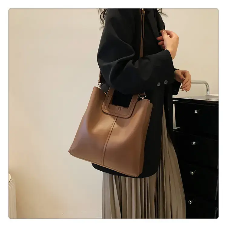 Korean Style Brown Leather Bucket Bag 2022 β feature 16