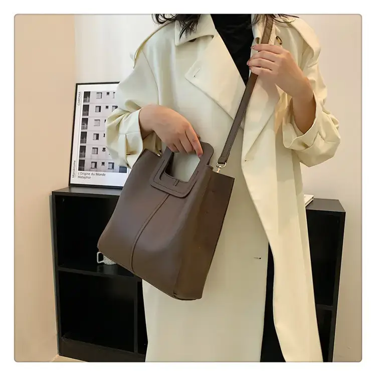Korean Style Brown Leather Bucket Bag 2022 β feature 23