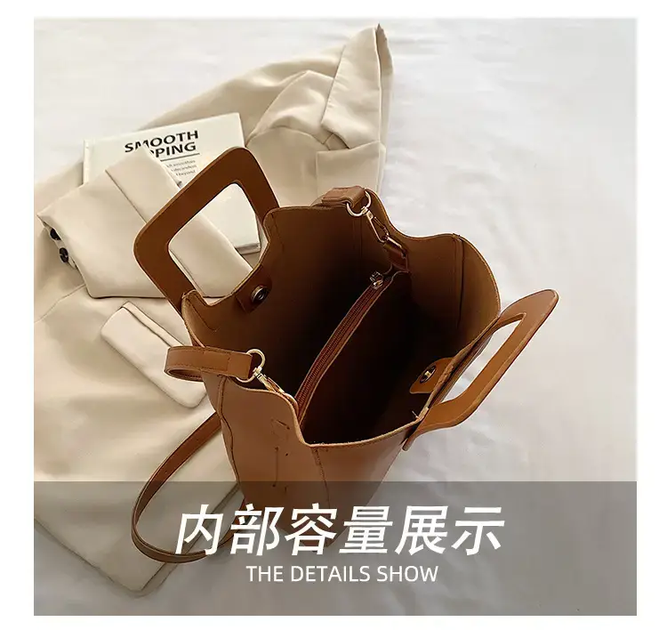 Korean Style Brown Leather Bucket Bag 2022 β feature 5