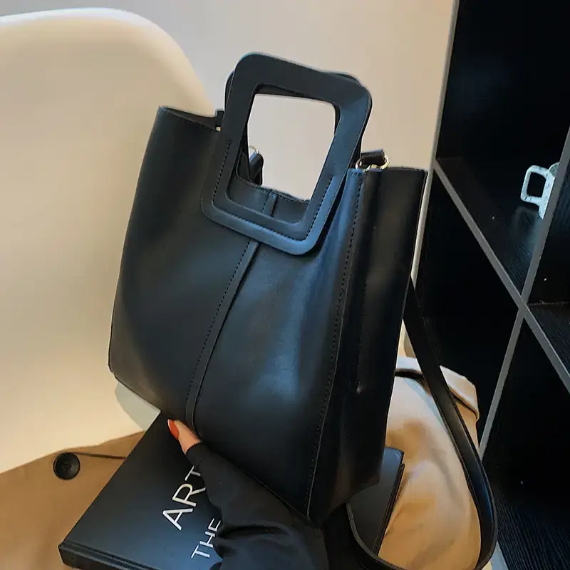 Korean Style Brown Leather Bucket Bag 2022