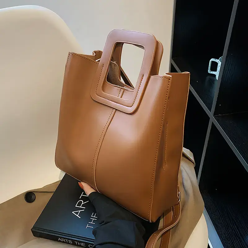 Korean Style Brown Leather Bucket Bag 2022 - Image 2