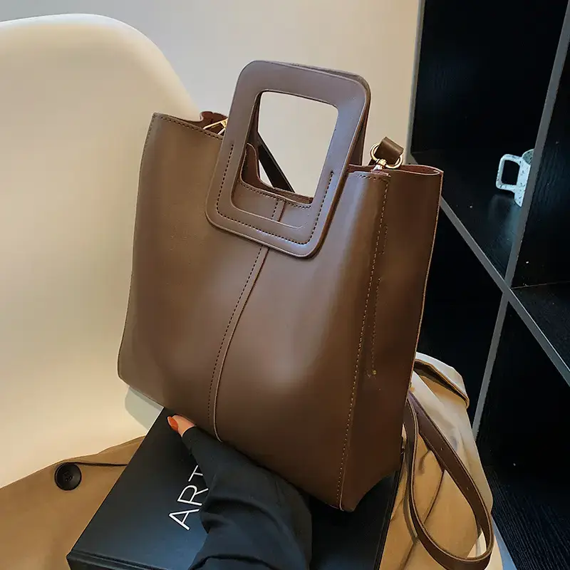 Korean Style Brown Leather Bucket Bag 2022 - Image 3