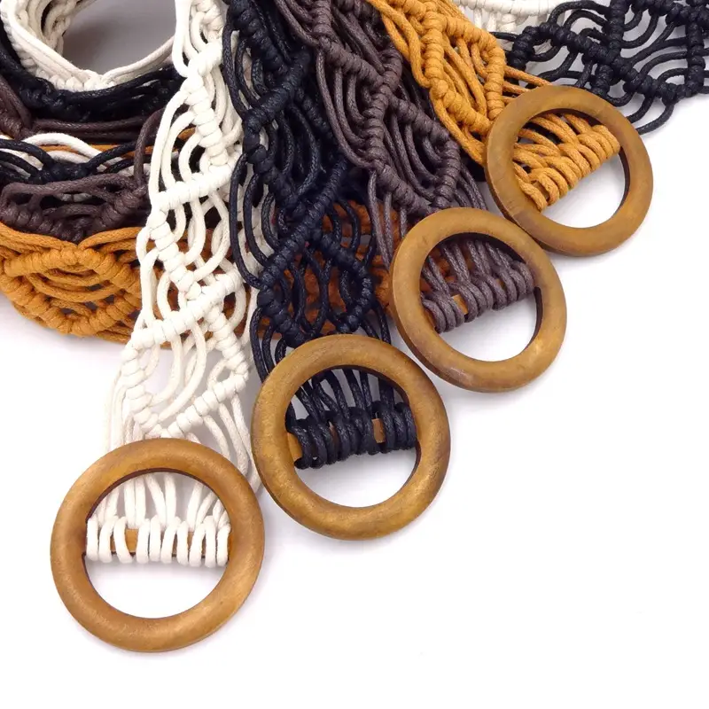 Black Ethnic Woven Belt with Wooden Ring - Image 5