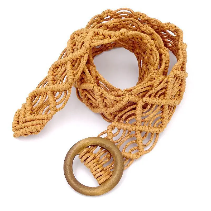 Black Ethnic Woven Belt with Wooden Ring - Image 4