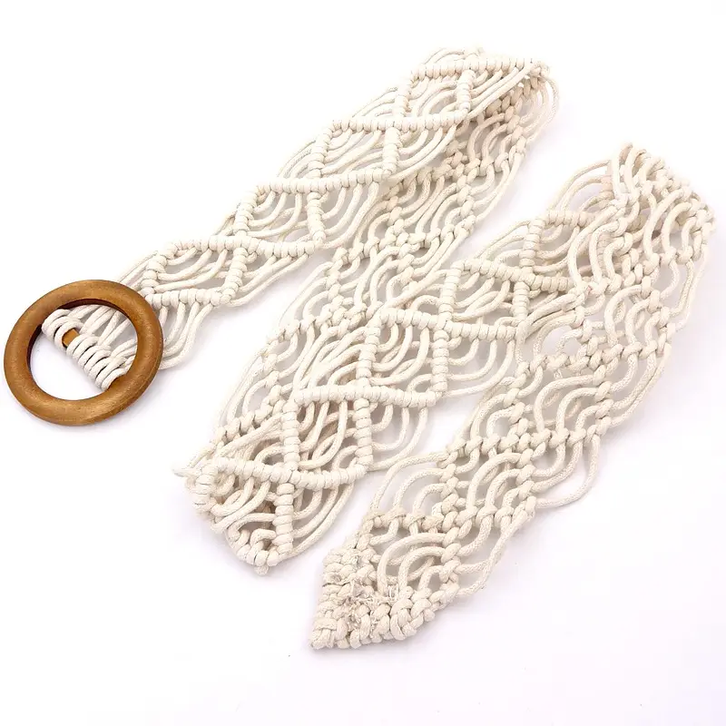 Black Ethnic Woven Belt with Wooden Ring - Image 2