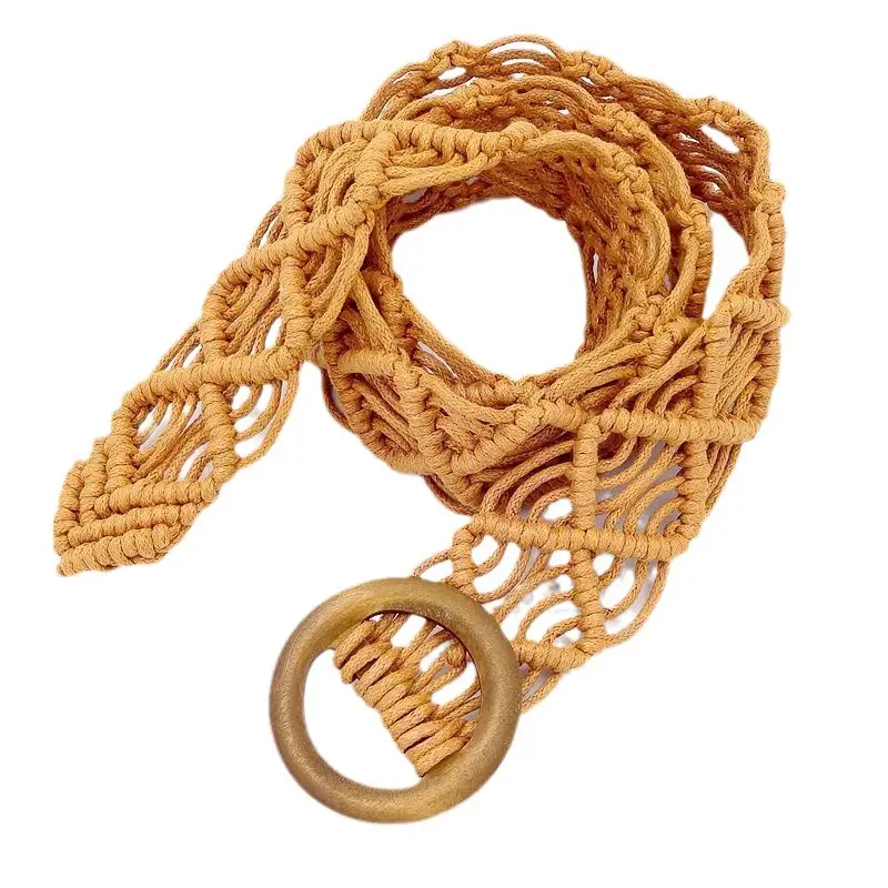 Black Ethnic Woven Belt with Wooden Ring - Image 7