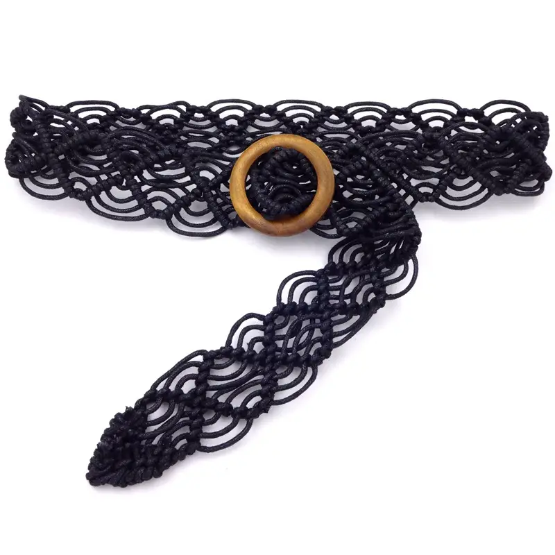 Black Ethnic Woven Belt with Wooden Ring — feature 11