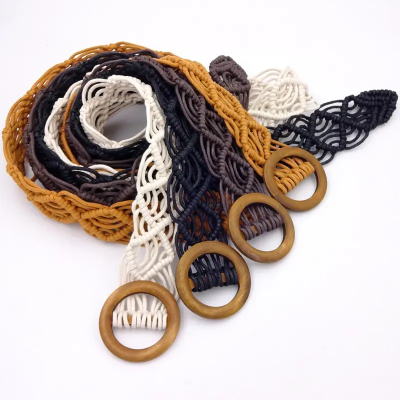 Black Ethnic Woven Belt with Wooden Ring — feature 13