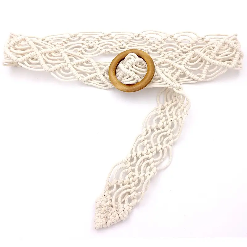 Black Ethnic Woven Belt with Wooden Ring — feature 9
