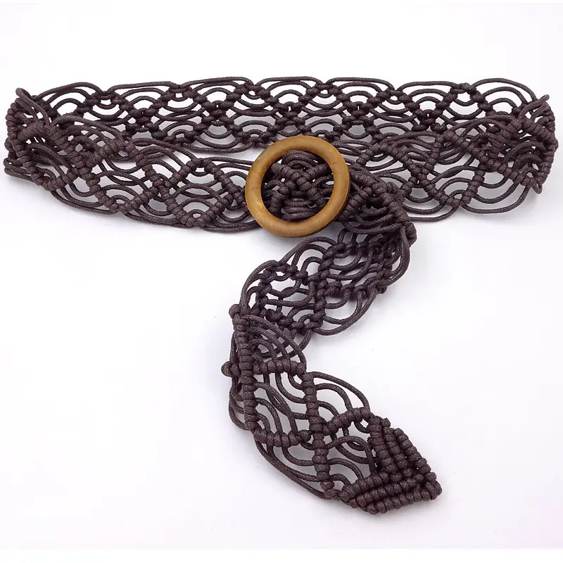 Black Ethnic Woven Belt with Wooden Ring - Image 3
