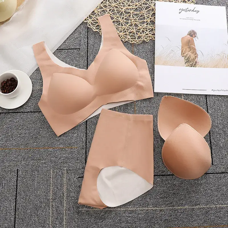Seamless V-Shape Bra Set Beige Latex Coaster Yoga