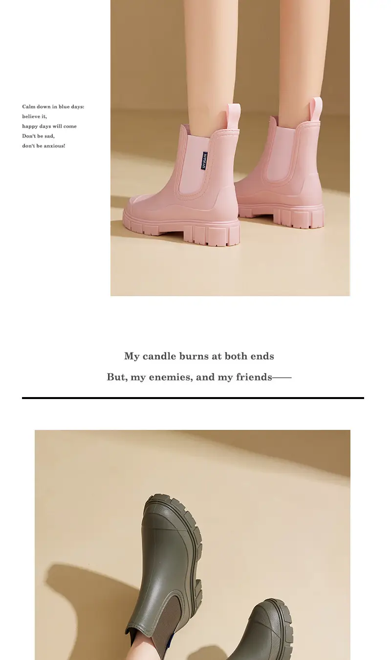 New Elastic Mouth Women's Rain Boots, Medium and Low Tube Thick Sole Heightening Water Shoes, Non-Slip Wear-Resistant Outdoor Waterproof Solid Color Rain Boots — feature 14