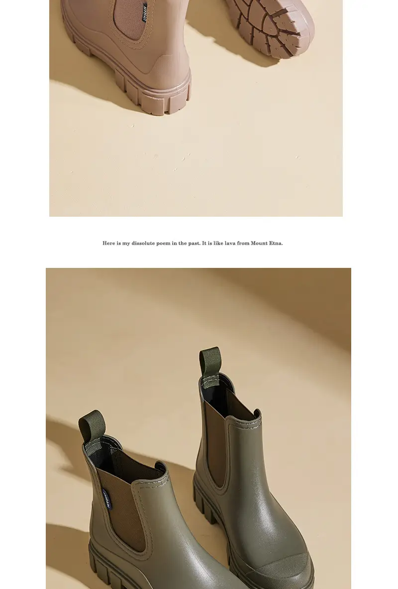 New Elastic Mouth Women's Rain Boots, Medium and Low Tube Thick Sole Heightening Water Shoes, Non-Slip Wear-Resistant Outdoor Waterproof Solid Color Rain Boots — feature 19