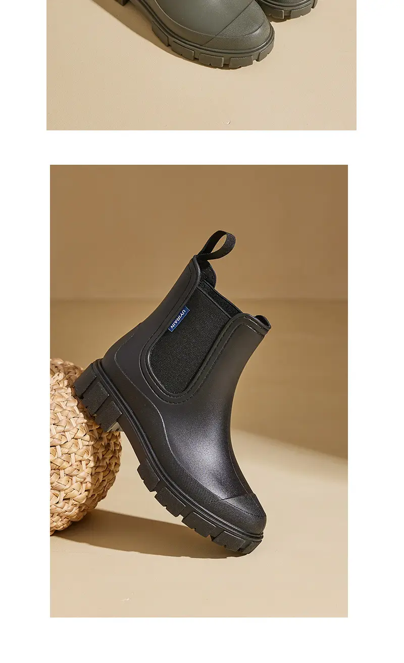 New Elastic Mouth Women's Rain Boots, Medium and Low Tube Thick Sole Heightening Water Shoes, Non-Slip Wear-Resistant Outdoor Waterproof Solid Color Rain Boots — feature 20